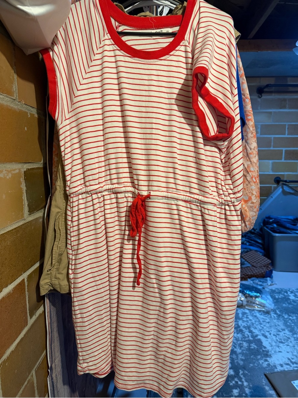 Maurices 24/7 White with Red Stripes Midi Dress